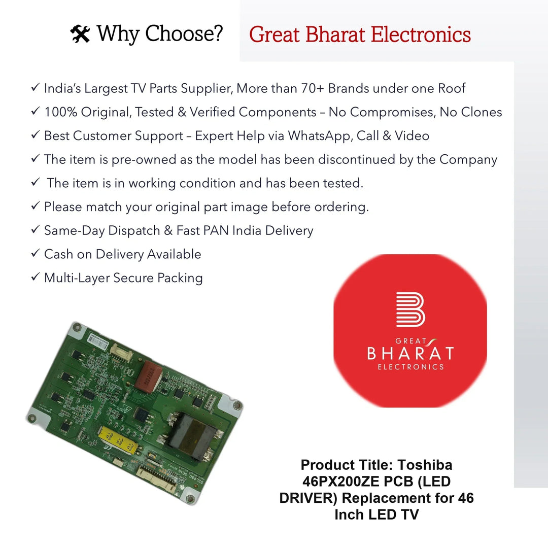Toshiba 46PX200ZE PCB (LED DRIVER) Replacement for 46 Inch LED TV - Great Bharat Electronics