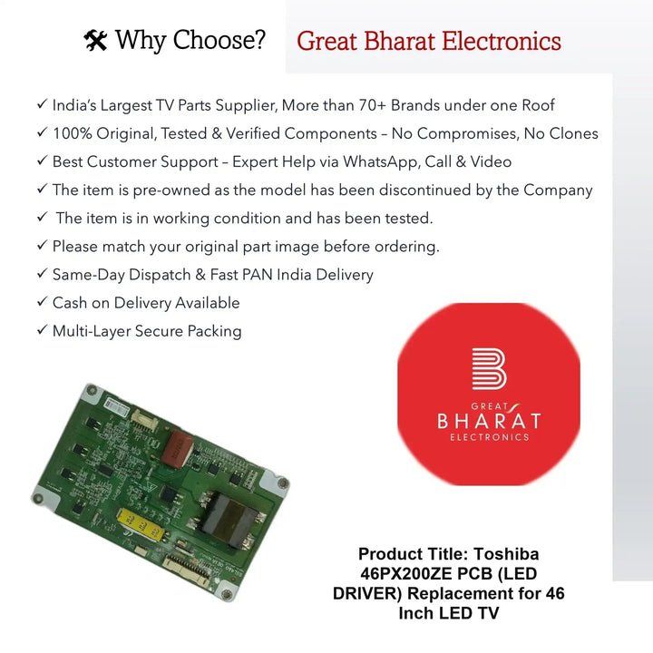 Toshiba 46PX200ZE PCB (LED DRIVER) Replacement for 46 Inch LED TV - Great Bharat Electronics