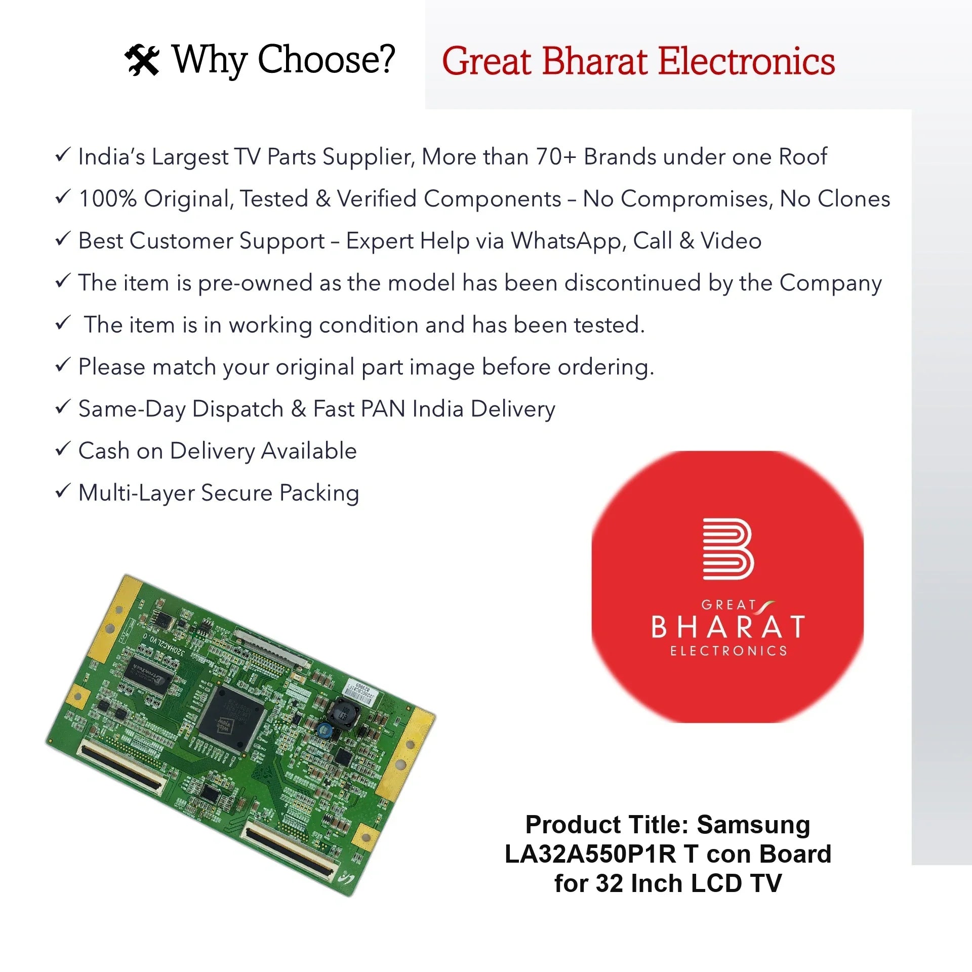 Samsung LA32A550P1R T-con Board for 32 Inch LCD TV - Great Bharat Electronics