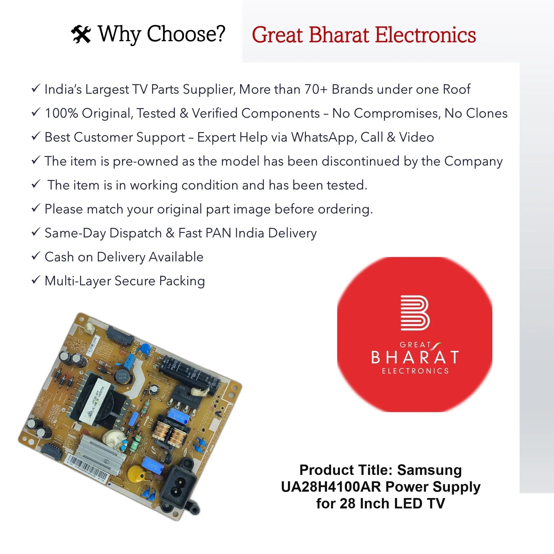 Samsung UA28H4100AR Power Supply for 28 Inch LED TV - Great Bharat Electronics