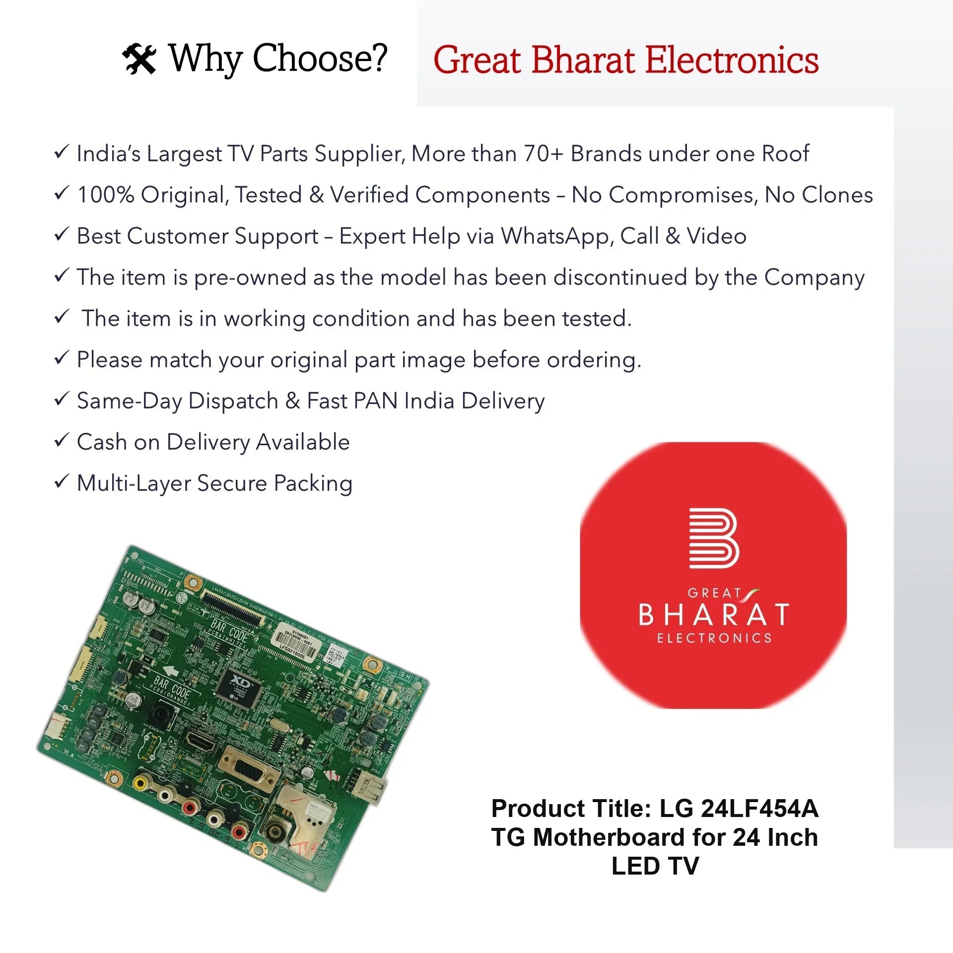 LG 24LF454A-TG Motherboard for 24 Inch LED TV - Great Bharat Electronics
