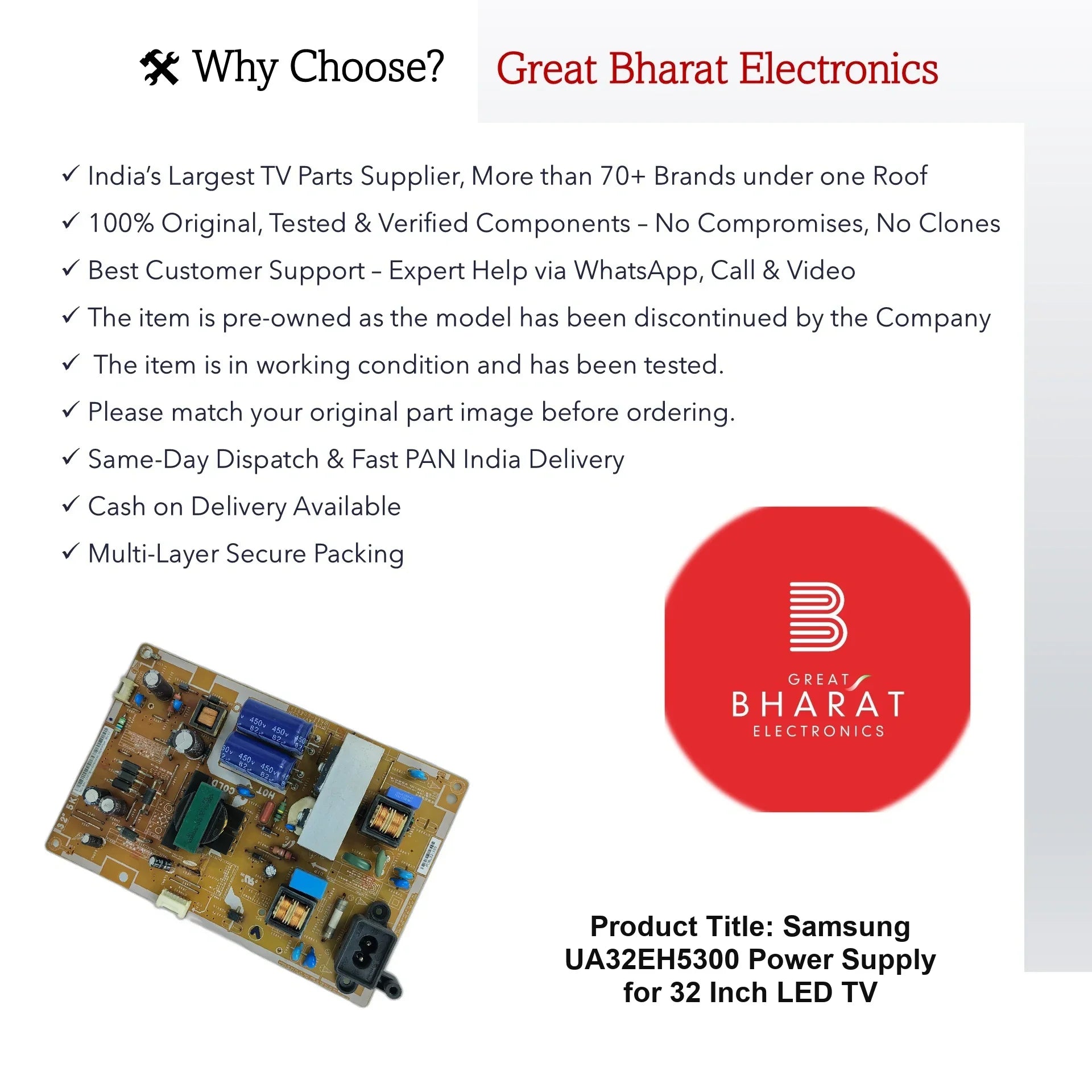 Samsung UA32EH5300 Power Supply for 32 Inch LED TV - Great Bharat Electronics