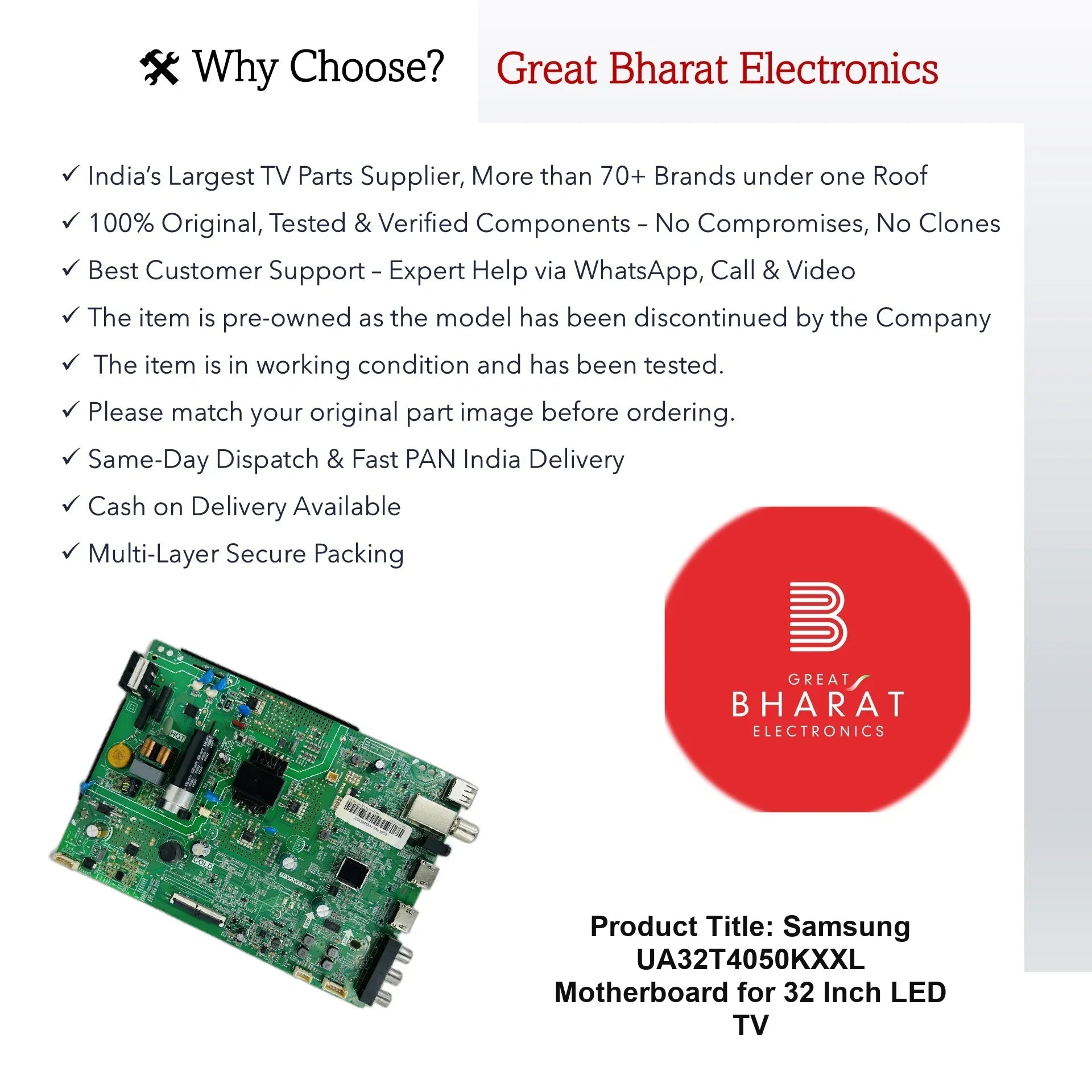 Samsung UA32T4050KXXL Motherboard for 32 Inch LED TV - Great Bharat Electronics