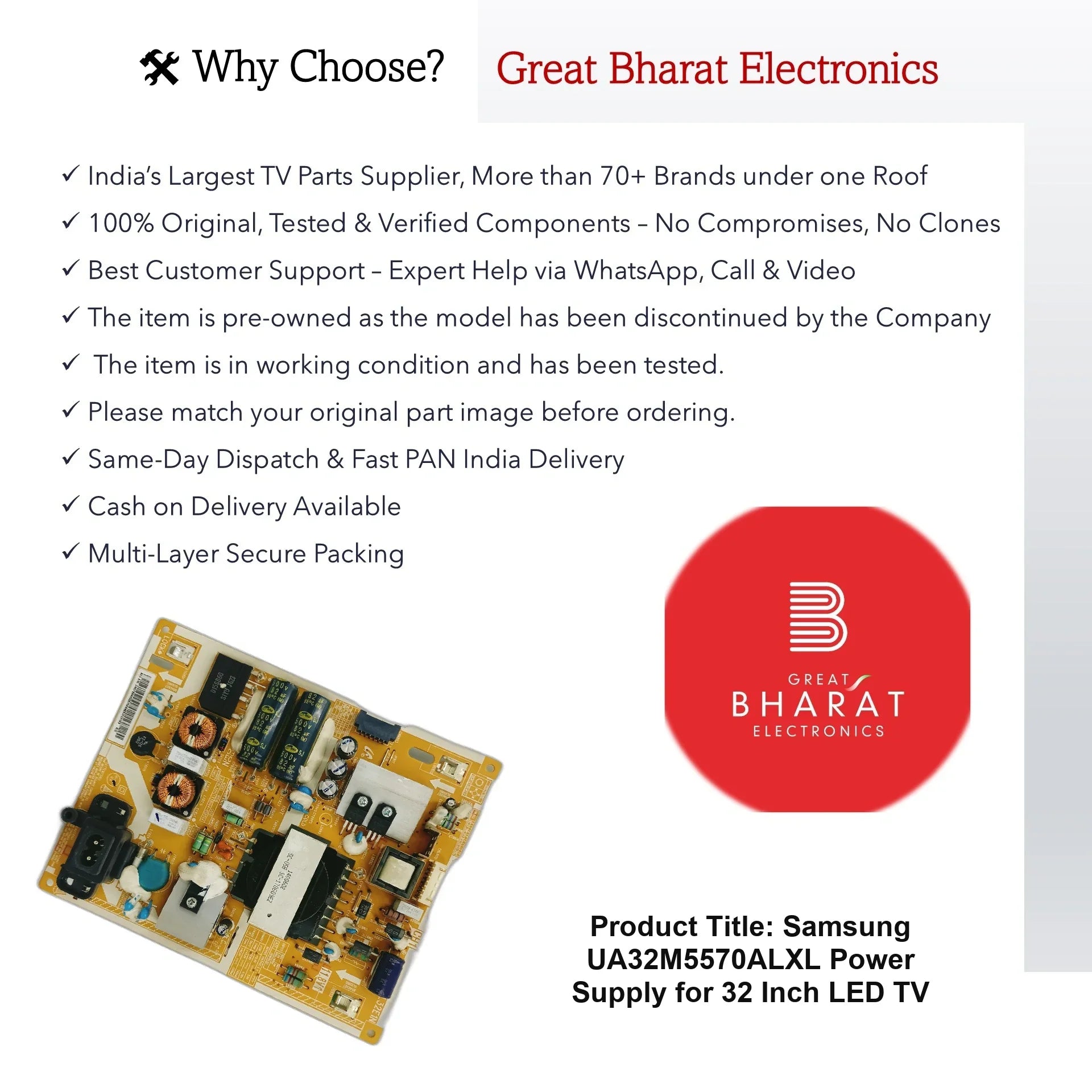 Samsung UA32M5570ALXL Power Supply for 32 Inch LED TV - Great Bharat Electronics