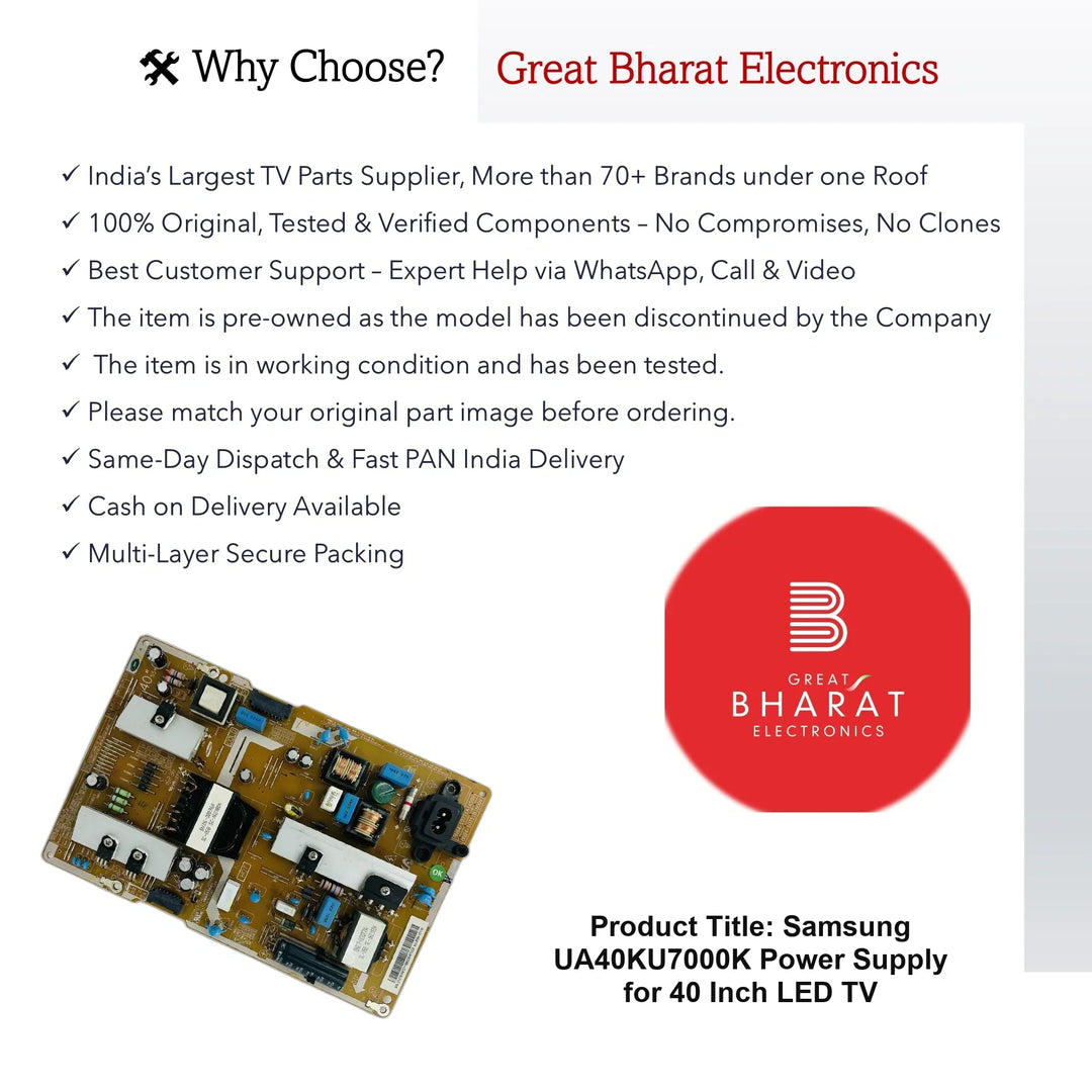 Samsung UA40KU7000K Power Supply for 40 Inch LED TV - Great Bharat Electronics