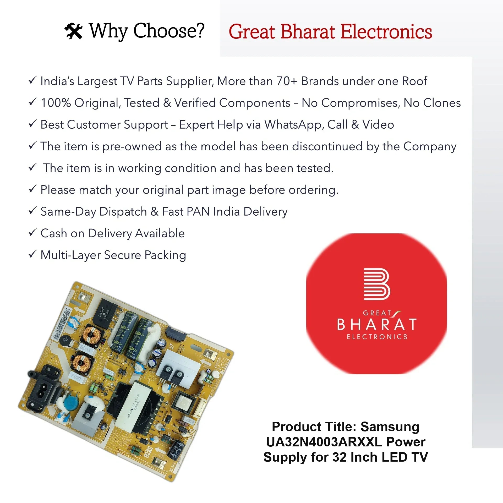 Samsung UA32N4003ARXXL Power Supply for 32 Inch LED TV - Great Bharat Electronics