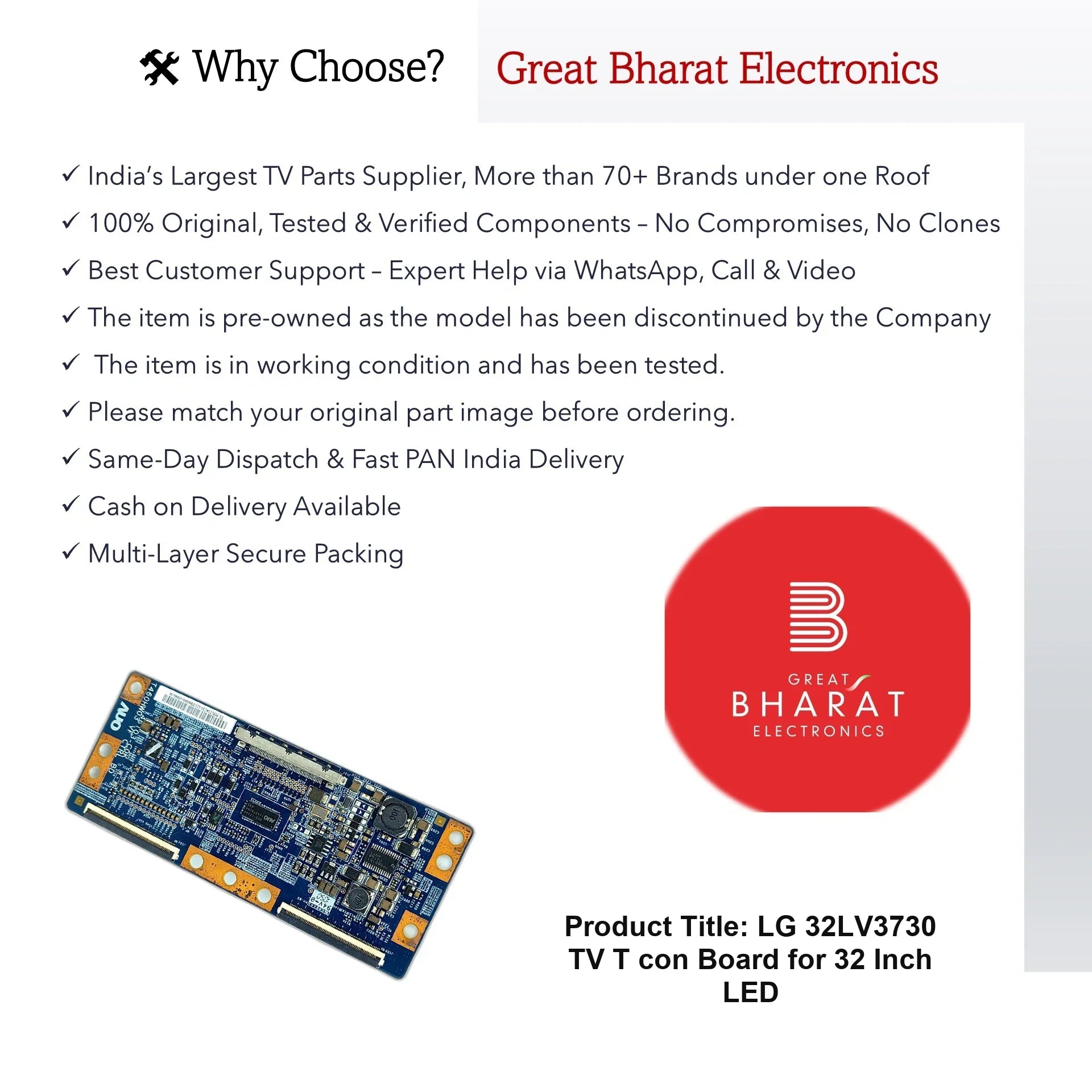 LG 32LV3730 TV T-con Board for 32 Inch LED - Great Bharat Electronics