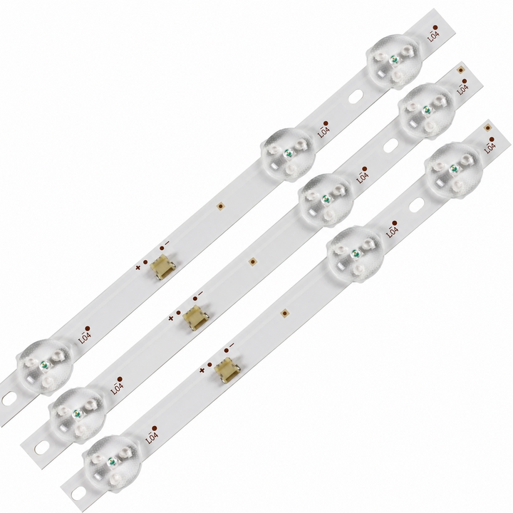 GBE HL-2A390A28-1001S-03 A3 LED backlight strips close-up showing connectors and polarity markings