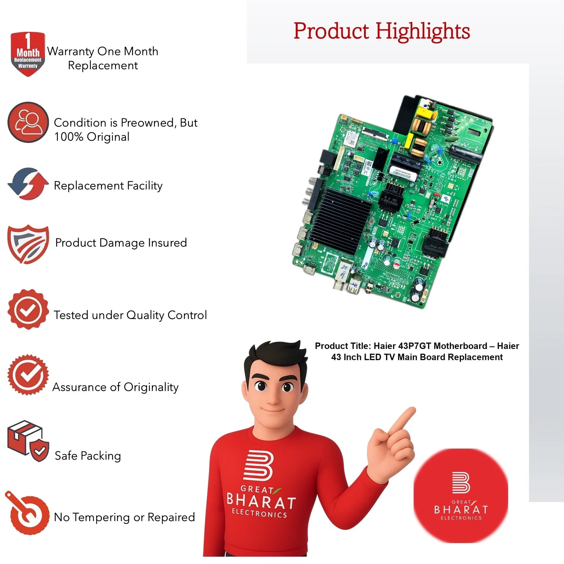 Haier 43P7GT Motherboard – Haier 43 Inch LED TV Main Board Replacement - Great Bharat Electronics