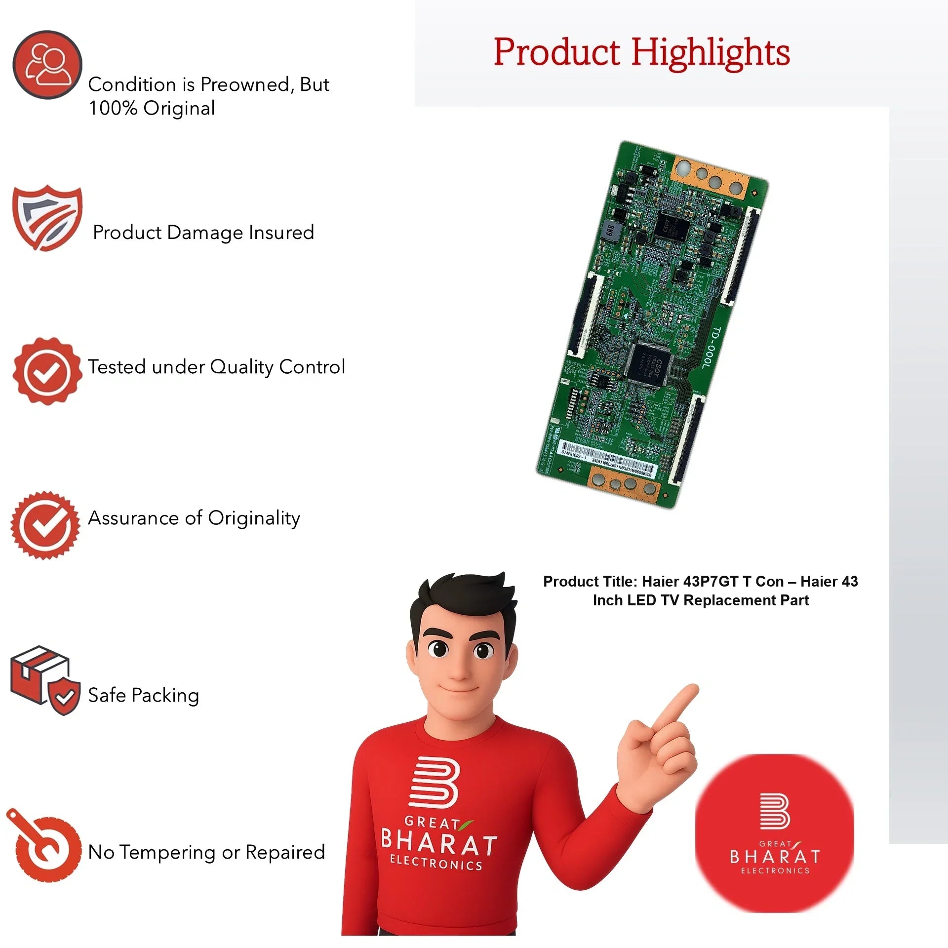 Haier 43P7GT T-Con Board – Haier 43 Inch LED TV Replacement Part - Great Bharat Electronics