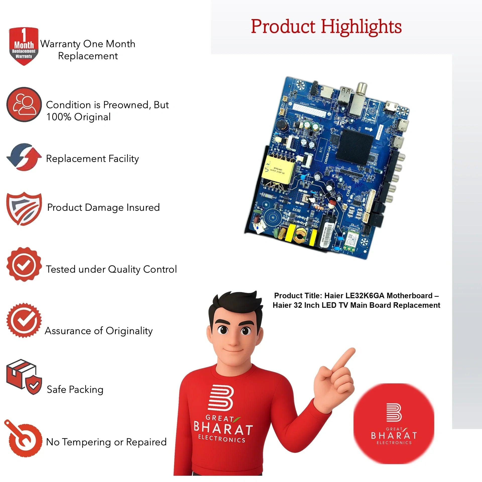 Haier LE32K6GA Motherboard – Haier 32 Inch LED TV Main Board Replacement - Great Bharat Electronics