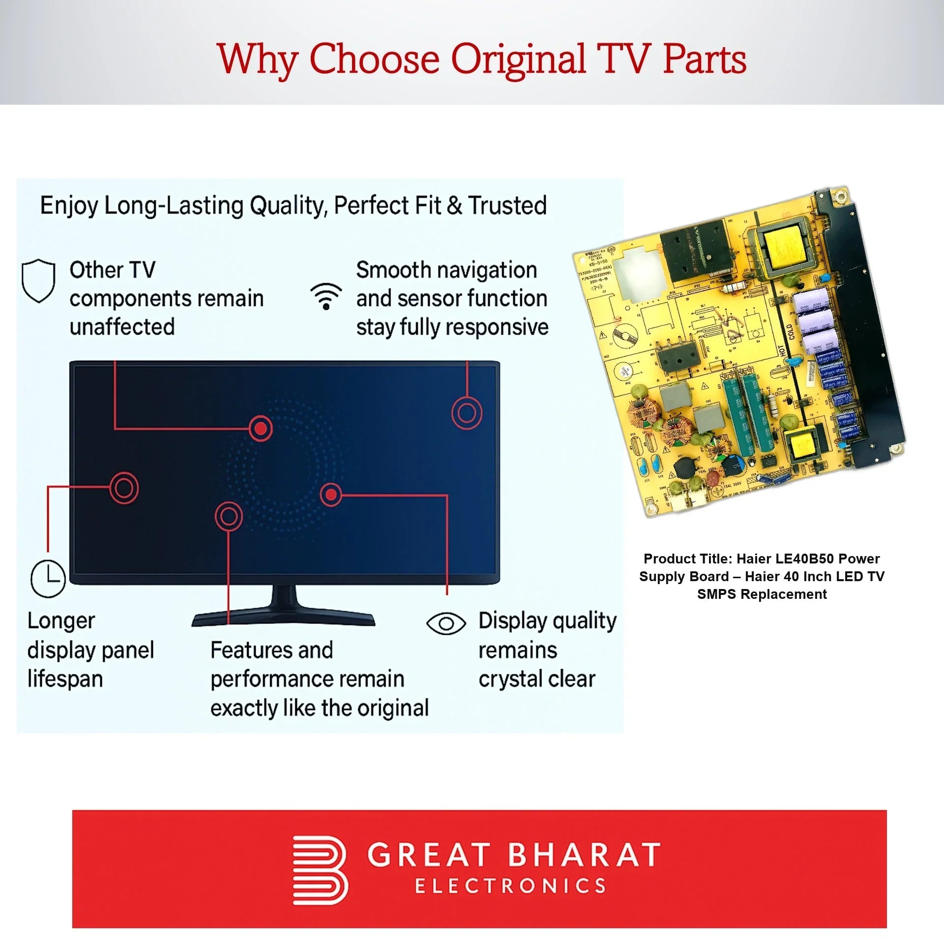 Haier LE40B50 Power Supply Board – Haier 40 Inch LED TV SMPS Replacement - Great Bharat Electronics