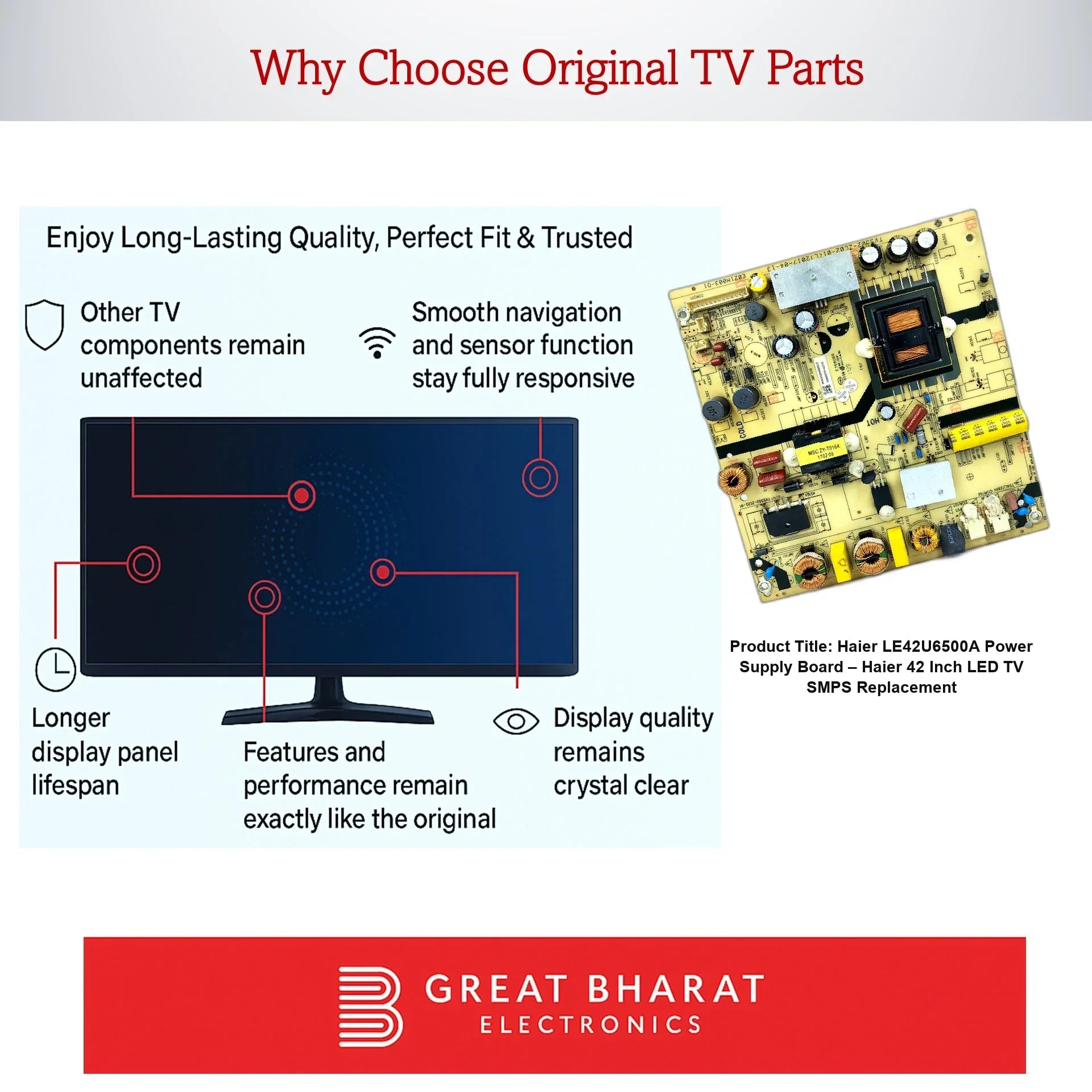 Haier LE42U6500A Power Supply Board – Haier 42 Inch LED TV SMPS Replacement - Great Bharat Electronics