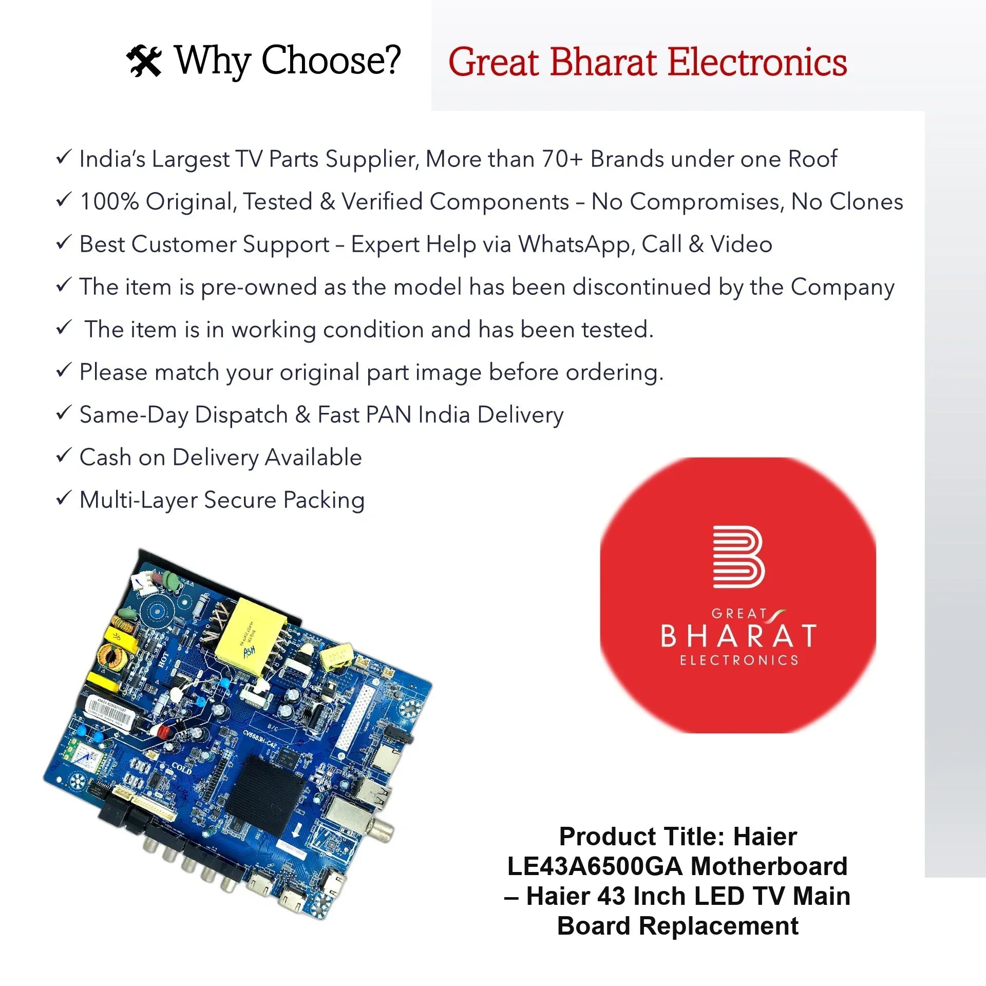 Haier LE43A6500GA Motherboard – Haier 43 Inch LED TV Main Board Replacement - Great Bharat Electronics