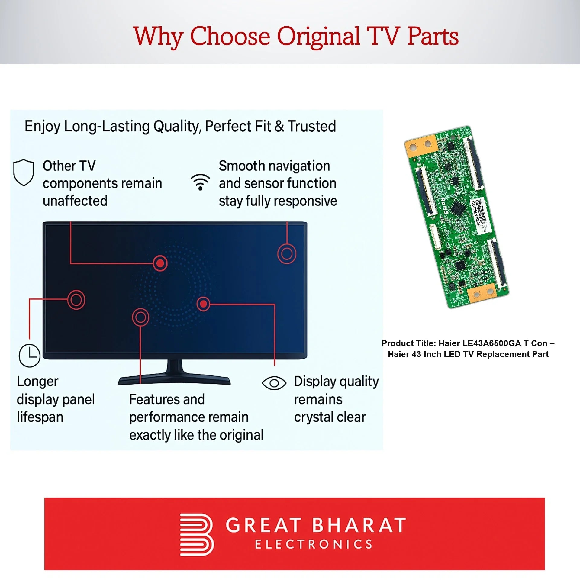 Haier LE43A6500GA T-Con Board – Haier 43 Inch LED TV Replacement Part - Great Bharat Electronics