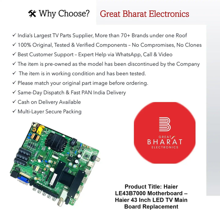 Haier LE43B7000 Motherboard – Haier 43 Inch LED TV Main Board Replacement - Great Bharat Electronics
