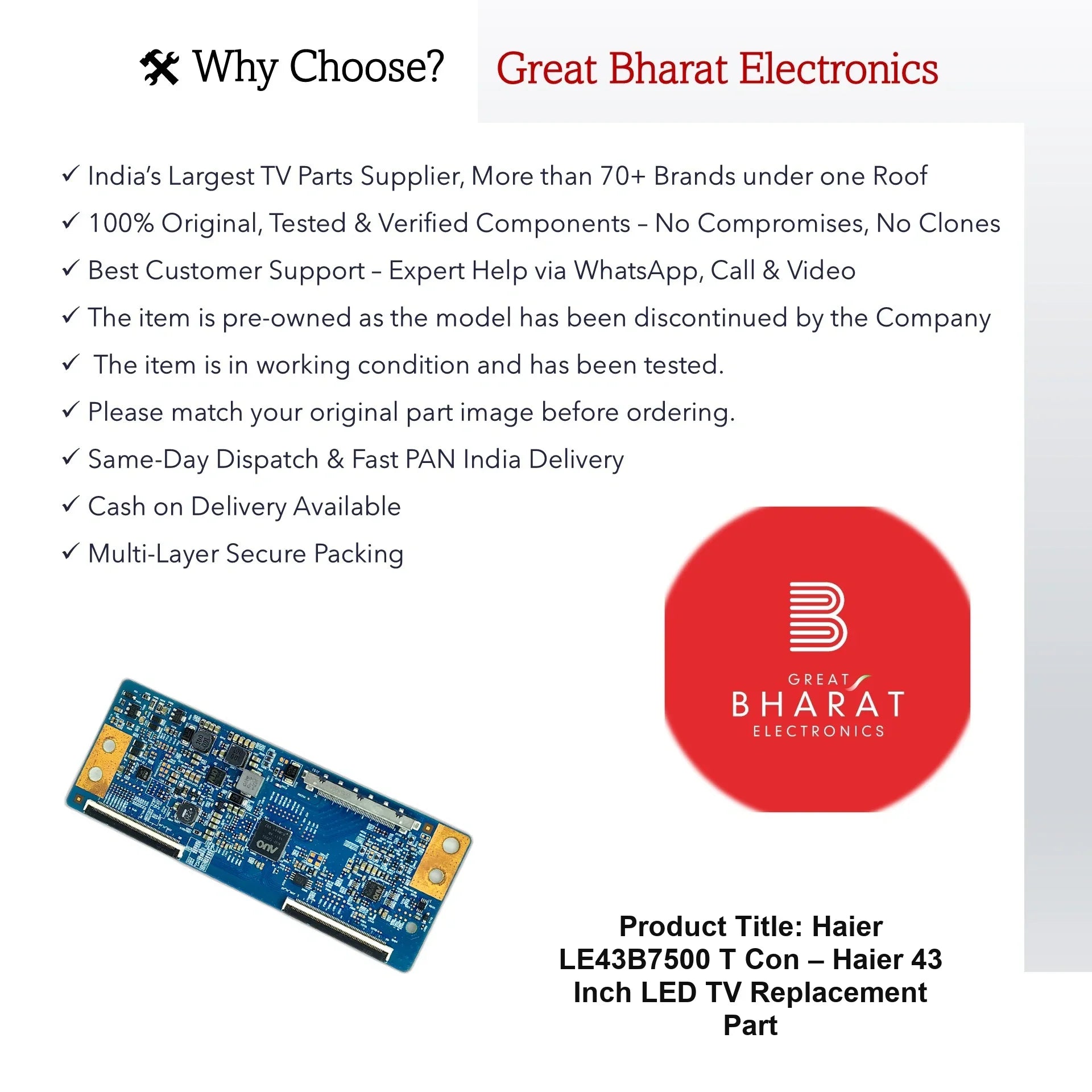 Haier LE43B7500 T-Con Board – Haier 43 Inch LED TV Replacement Part - Great Bharat Electronics