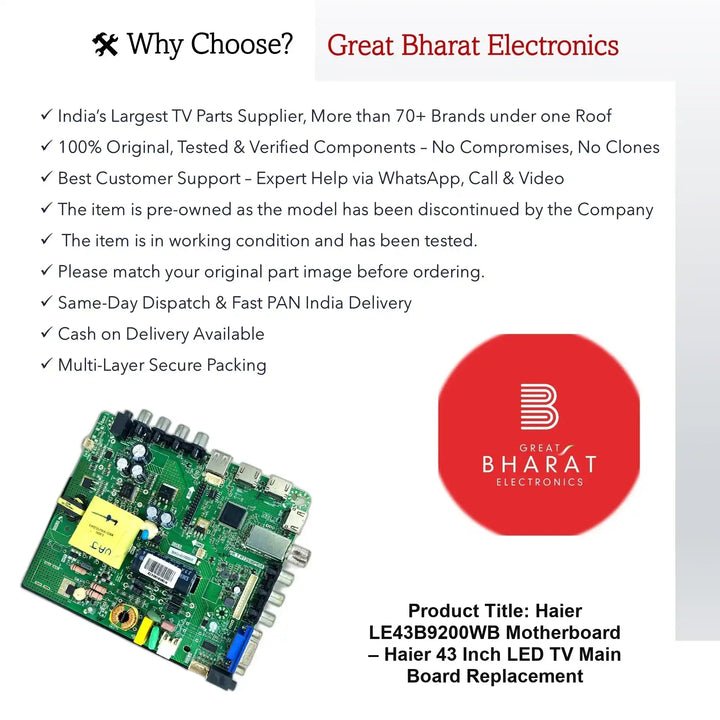 Haier LE43B9200WB Motherboard – Haier 43 Inch LED TV Main Board Replacement - Great Bharat Electronics