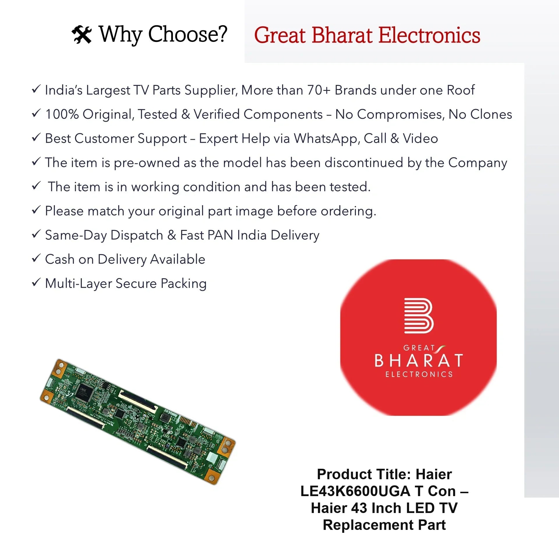 Haier LE43K6600UGA T-Con Board – Haier 43 Inch LED TV Replacement Part - Great Bharat Electronics