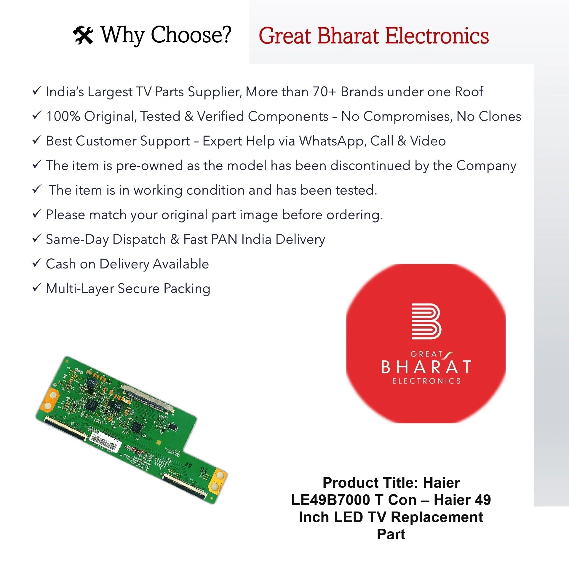 Haier LE49B7000 T-Con Board – Haier 49 Inch LED TV Replacement Part - Great Bharat Electronics