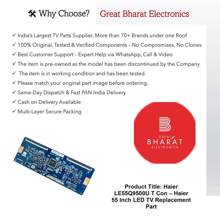 Haier LE55Q9500U T-Con Board – Haier 55 Inch LED TV Replacement Part - Great Bharat Electronics