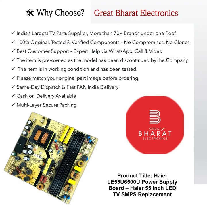 Haier LE55U6500U Power Supply Board – Haier 55 Inch LED TV SMPS Replacement - Great Bharat Electronics