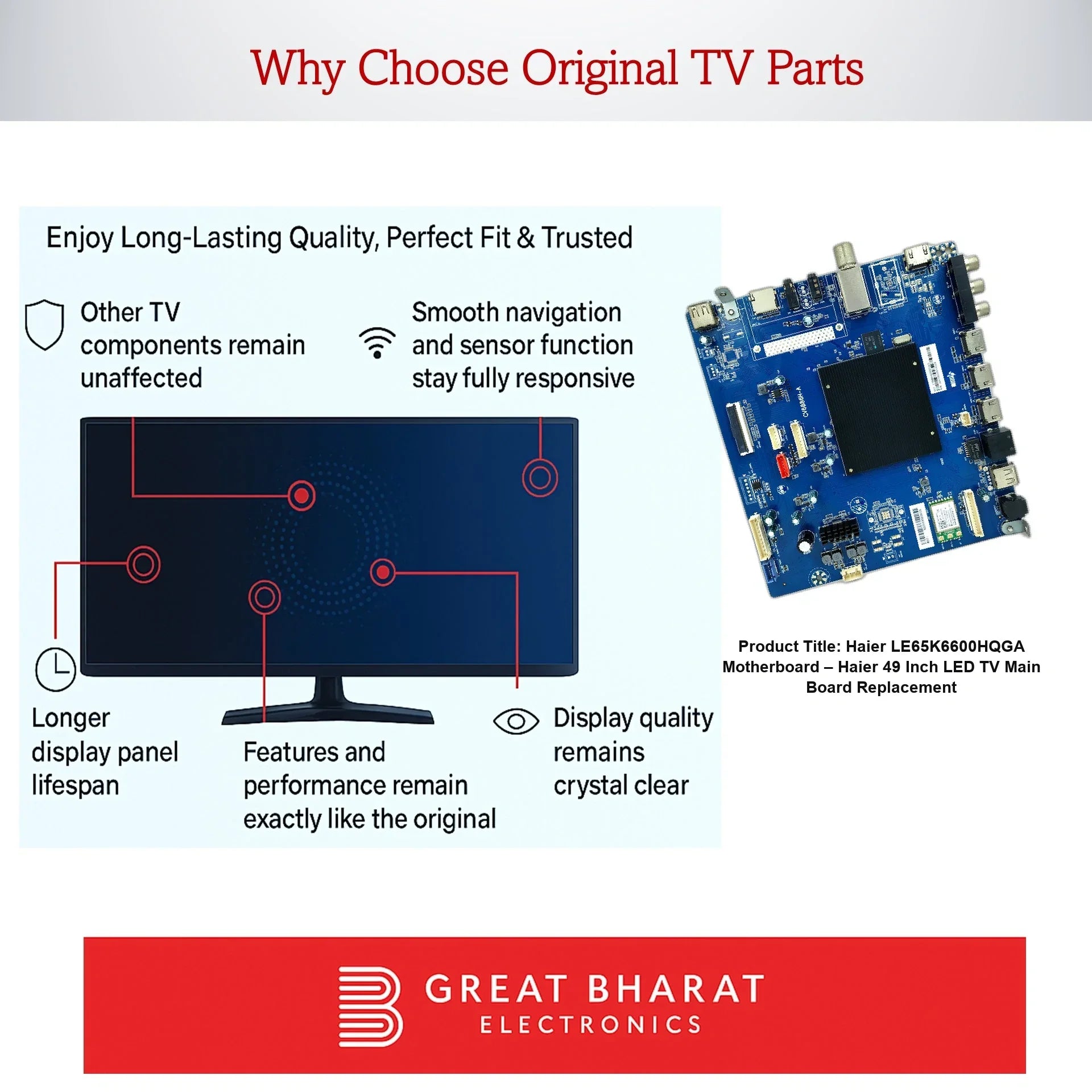 Haier LE65K6600HQGA Motherboard – Haier 49 Inch LED TV Main Board Replacement - Great Bharat Electronics