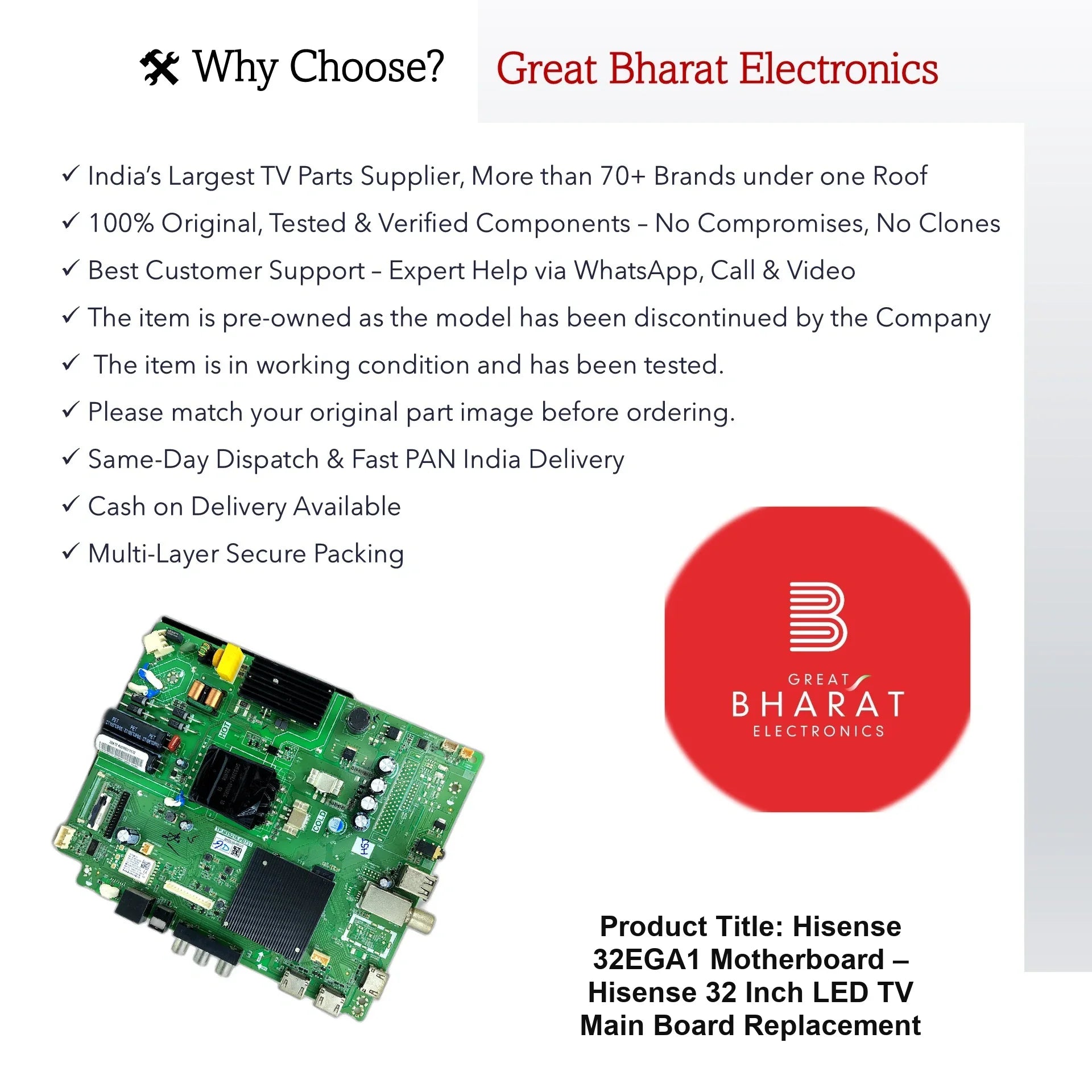 Hisense 32EGA1 Motherboard – Hisense 32 Inch LED TV Main Board Replacement - Great Bharat Electronics