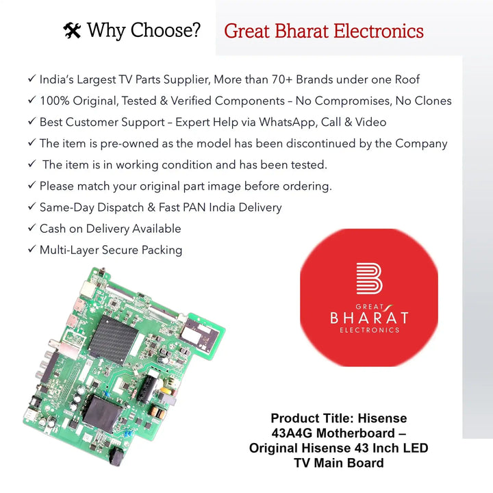 Hisense 43A4G Motherboard – Original Hisense 43 Inch LED TV Main Board - Great Bharat Electronics
