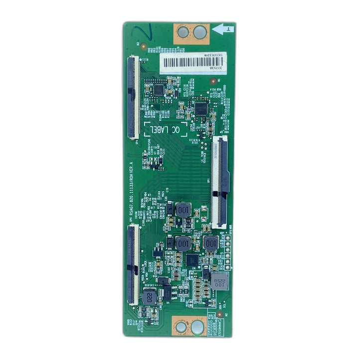 Hisense 43E7K T-Con board RSAG7.820.11133/ROH VER.A, main product photograph showing connectors and mounting holes