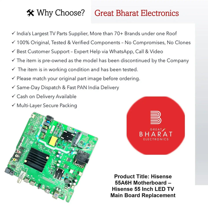 Hisense 55A6H Motherboard – Hisense 55 Inch LED TV Main Board Replacement - Great Bharat Electronics