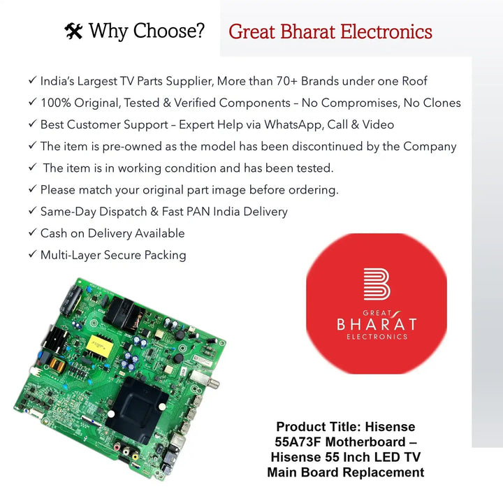 Hisense 55A73F Motherboard – Hisense 55 Inch LED TV Main Board Replacement - Great Bharat Electronics