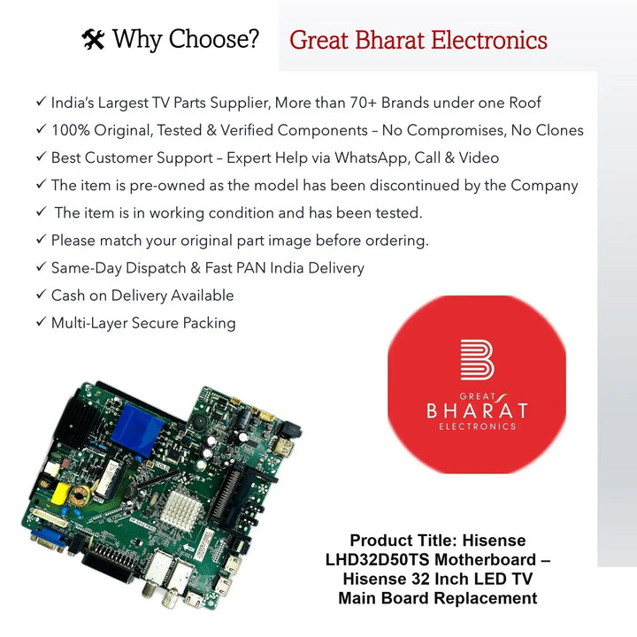 Hisense LHD32D50TS மதர்போர்டு – Hisense 32 அங்குலம் LED TV பிரதான பலகை மாற்றுதல் - Great Bharat Electronics