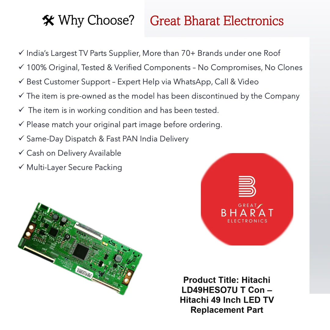 Hitachi LD49HESO7U T-Con Board – Hitachi 49 Inch LED TV Replacement Part - Great Bharat Electronics