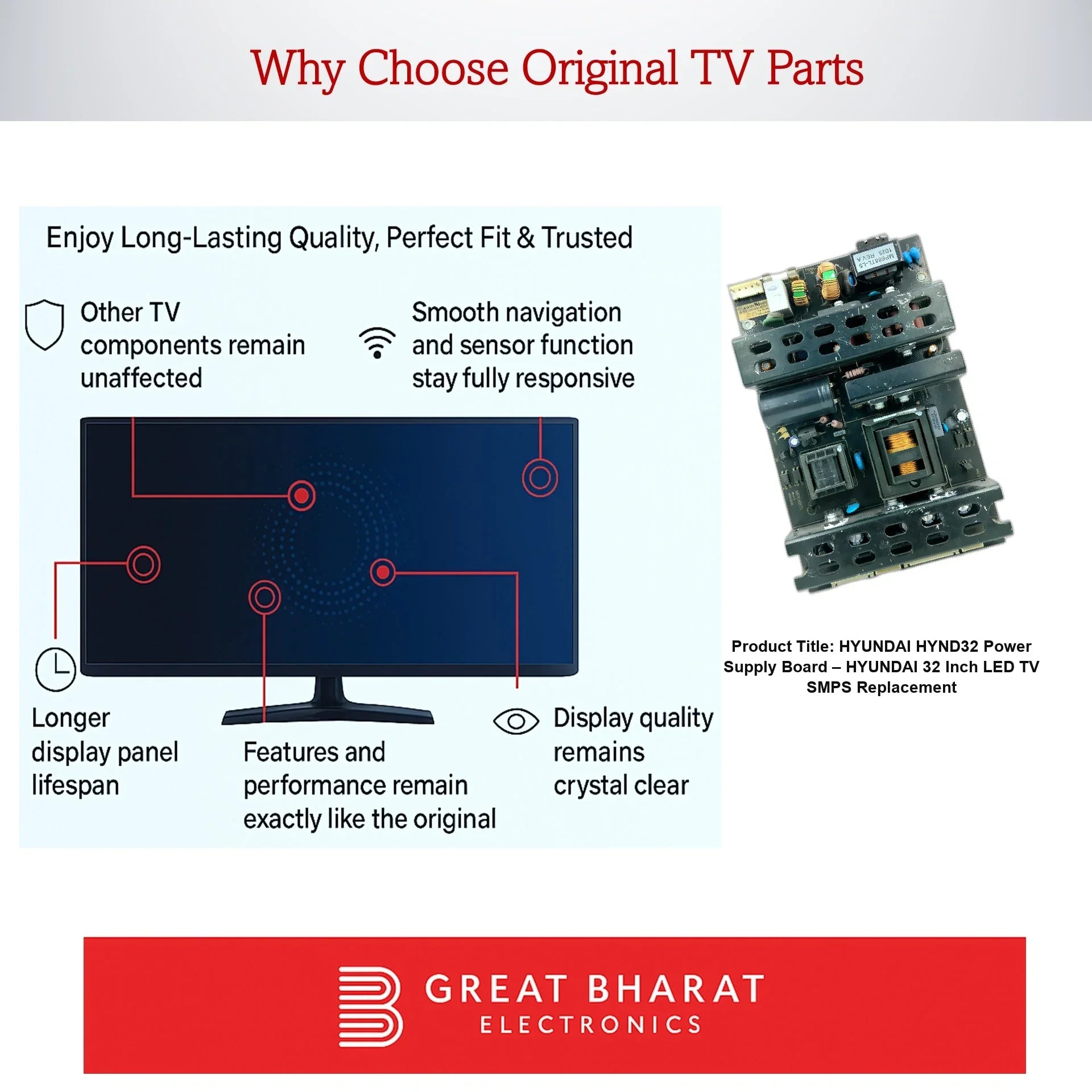 Hyundai HYND32 Power Supply Board – Hyundai 32 Inch LED TV SMPS Replacement - Great Bharat Electronics