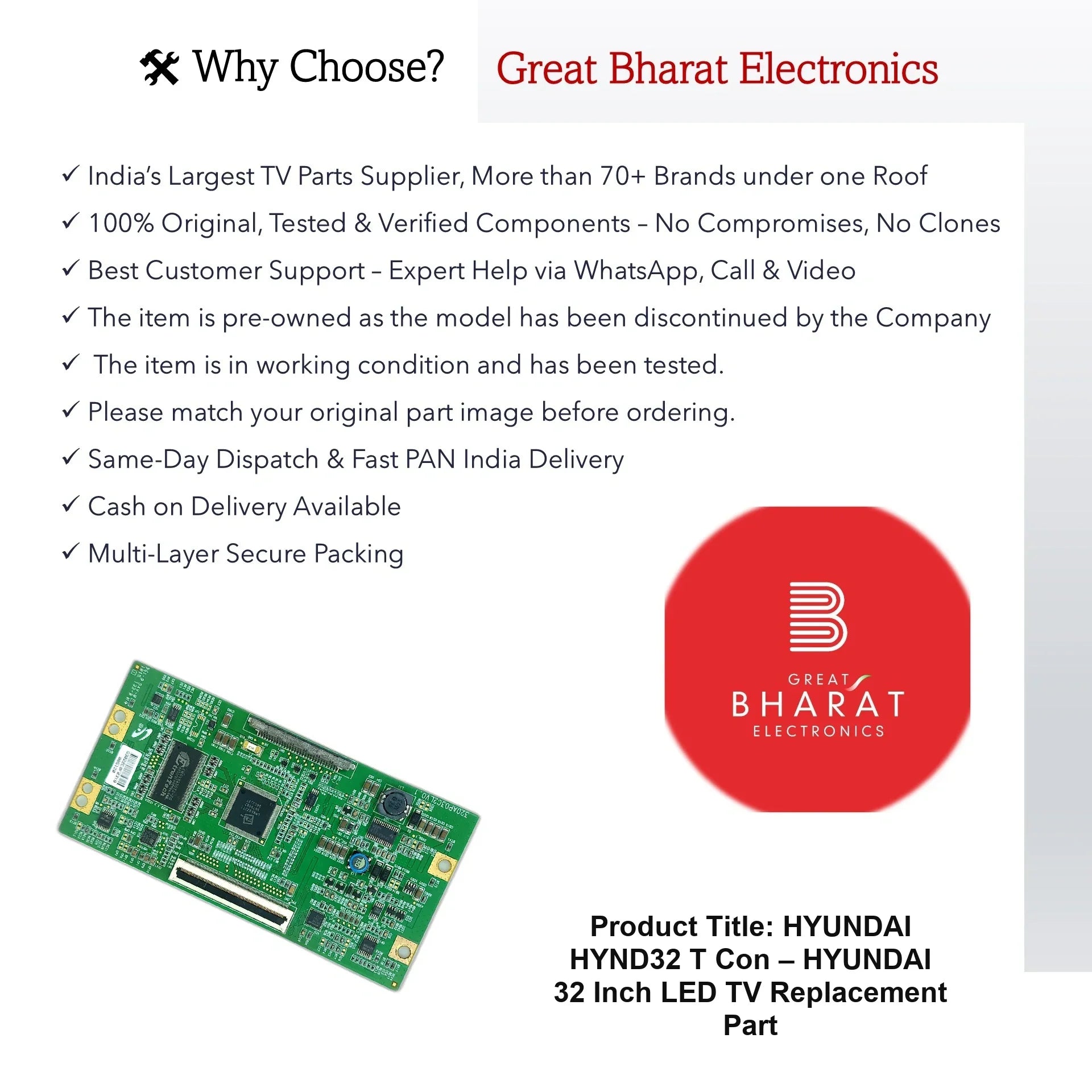 Hyundai HYND32 T-Con Board – Hyundai 32 Inch LED TV Replacement Part - Great Bharat Electronics