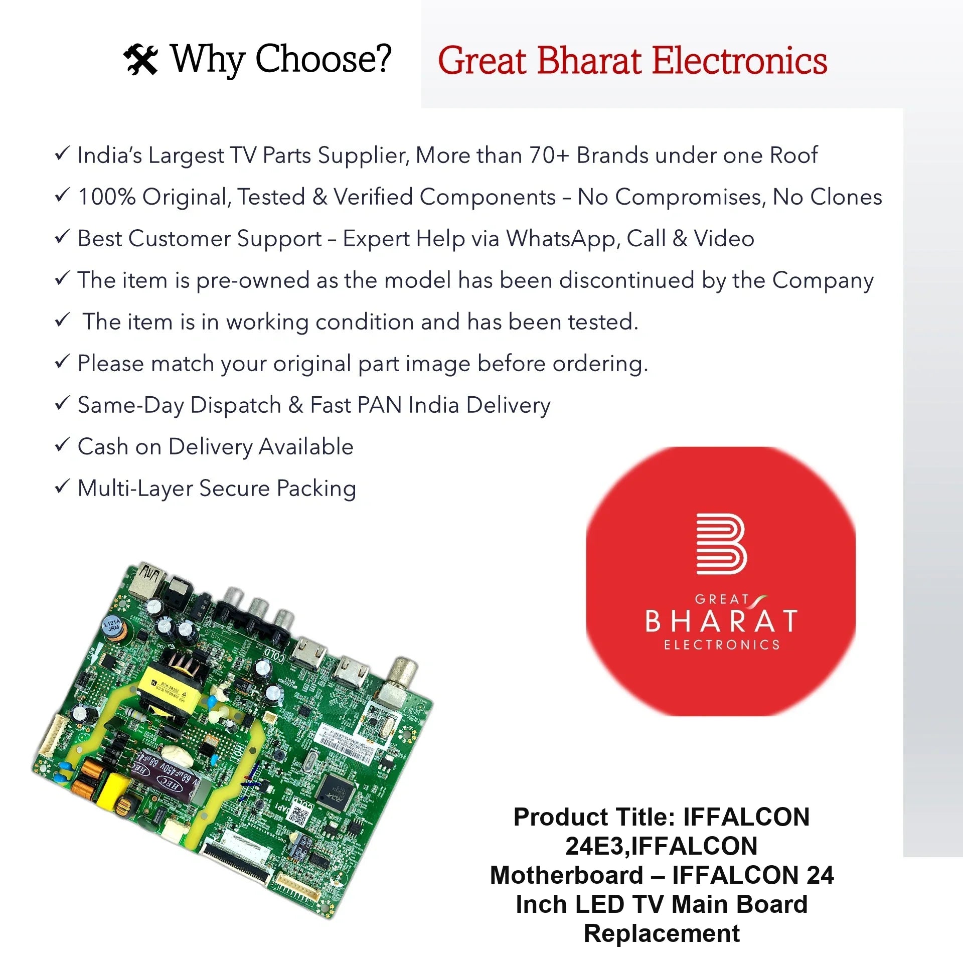 iFFALCON 24E3,iFFALCON Motherboard – iFFALCON 24 Inch LED TV Main Board Replacement - Great Bharat Electronics