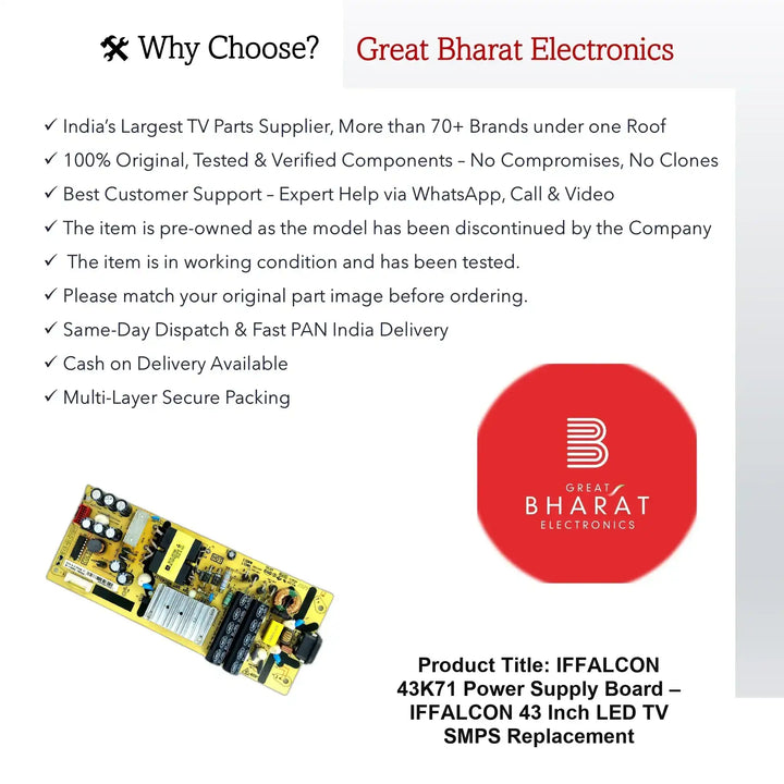 iFFALCON 43K71 Power Supply Board – iFFALCON 43 Inch LED TV SMPS Replacement - Great Bharat Electronics