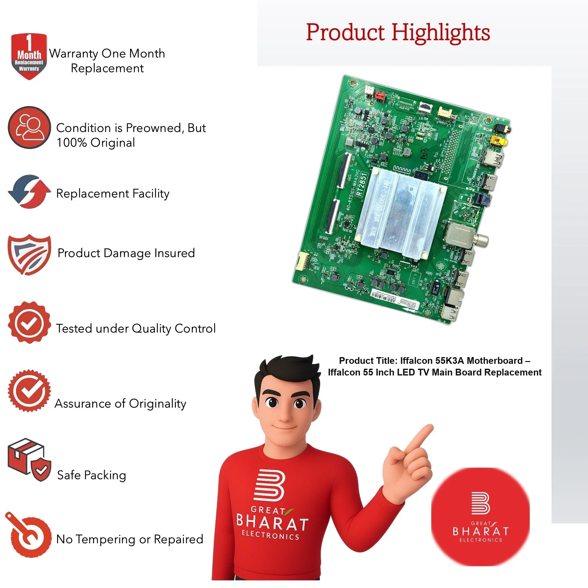 iFFALCON 55K3A Motherboard – iFFALCON 55 Inch LED TV Main Board Replacement - Great Bharat Electronics