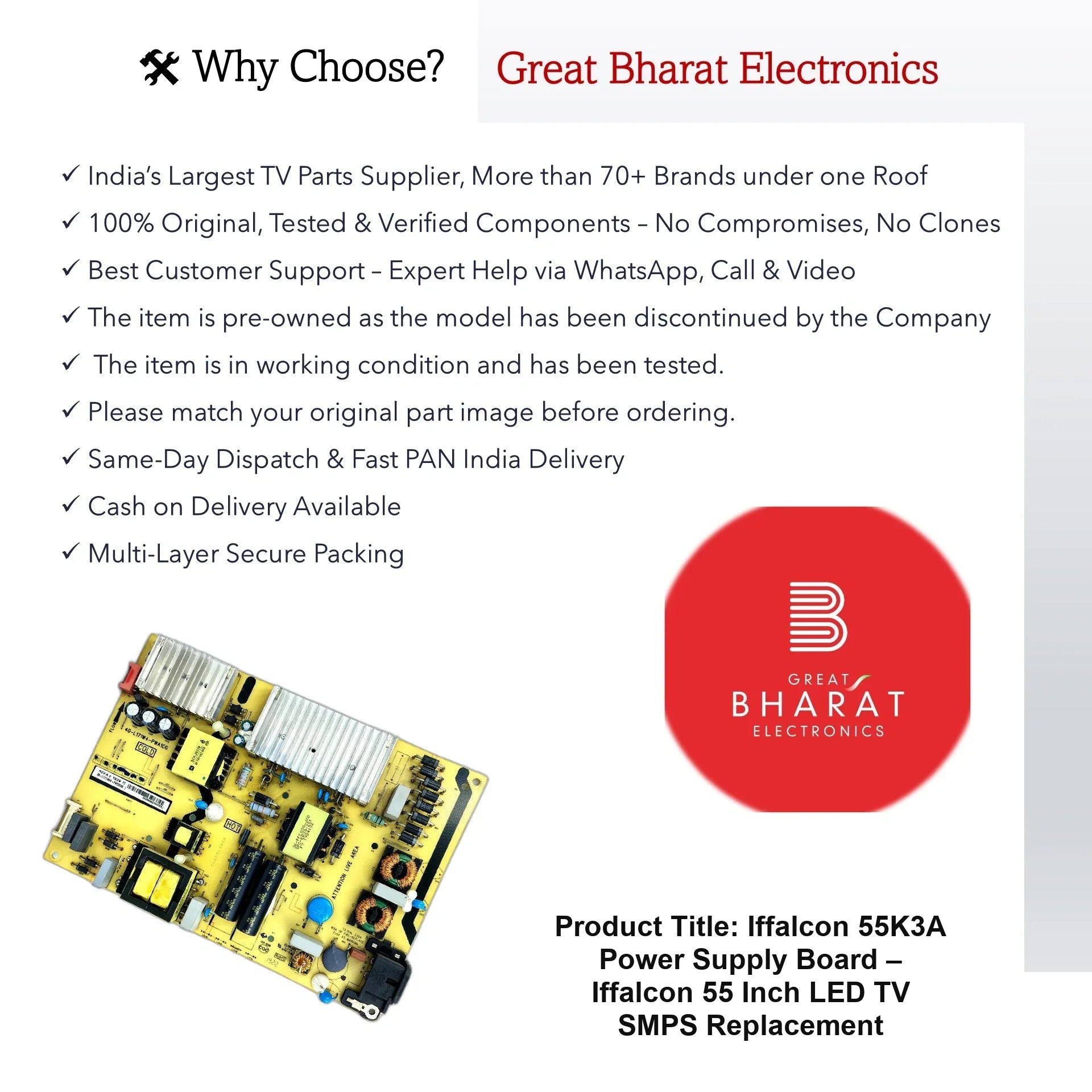 iFFALCON 55K3A Power Supply Board – iFFALCON 55 Inch LED TV SMPS Replacement - Great Bharat Electronics