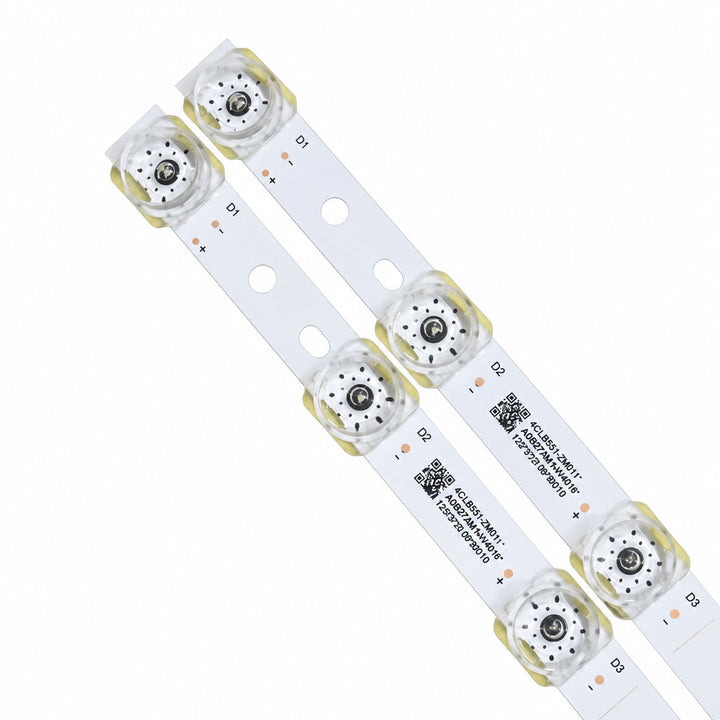 iFFALCON 55K71 LED backlight strips close-up showing printed strip code and LED layout