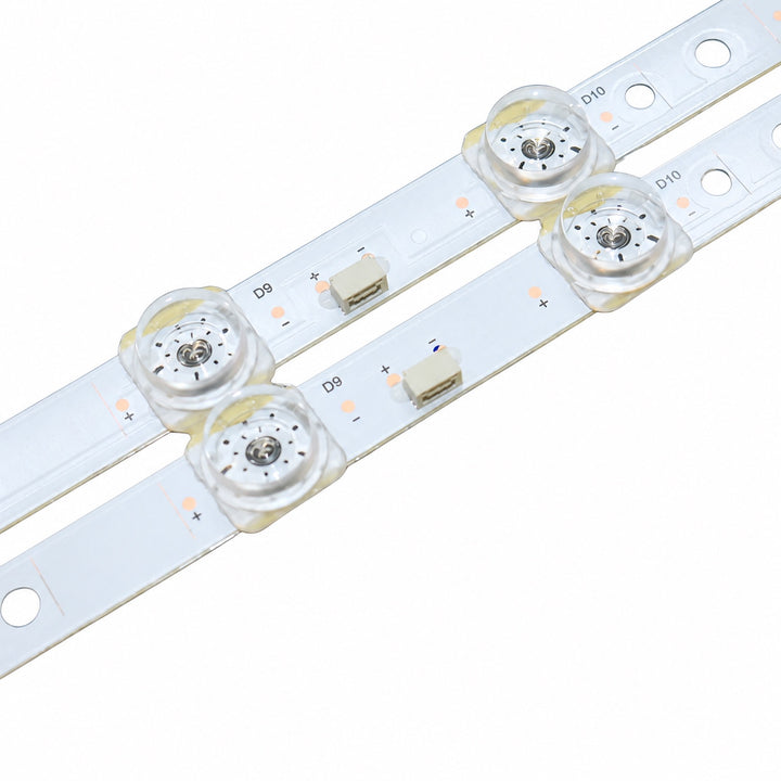 iFFALCON 55K71 LED backlight strips close-up showing connector, polarity and LED lenses