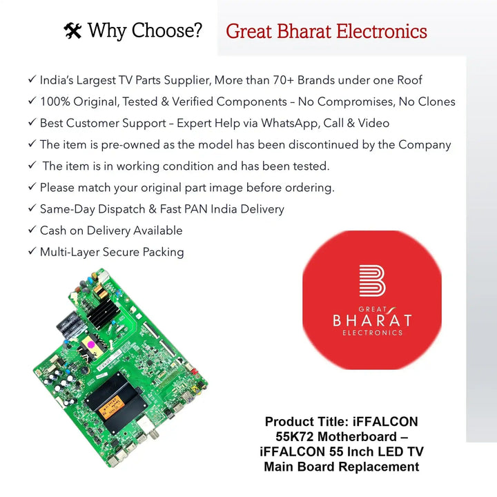iFFALCON 55K72 Motherboard – iFFALCON 55 Inch LED TV Main Board Replacement - Great Bharat Electronics