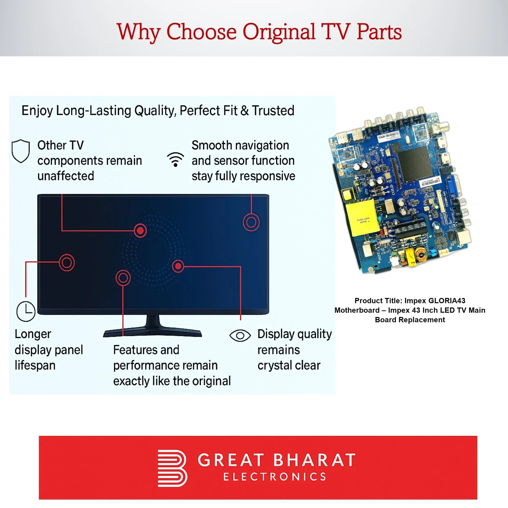 Impex GLORIA43 Motherboard – Impex 43 Inch LED TV Main Board Replacement - Great Bharat Electronics