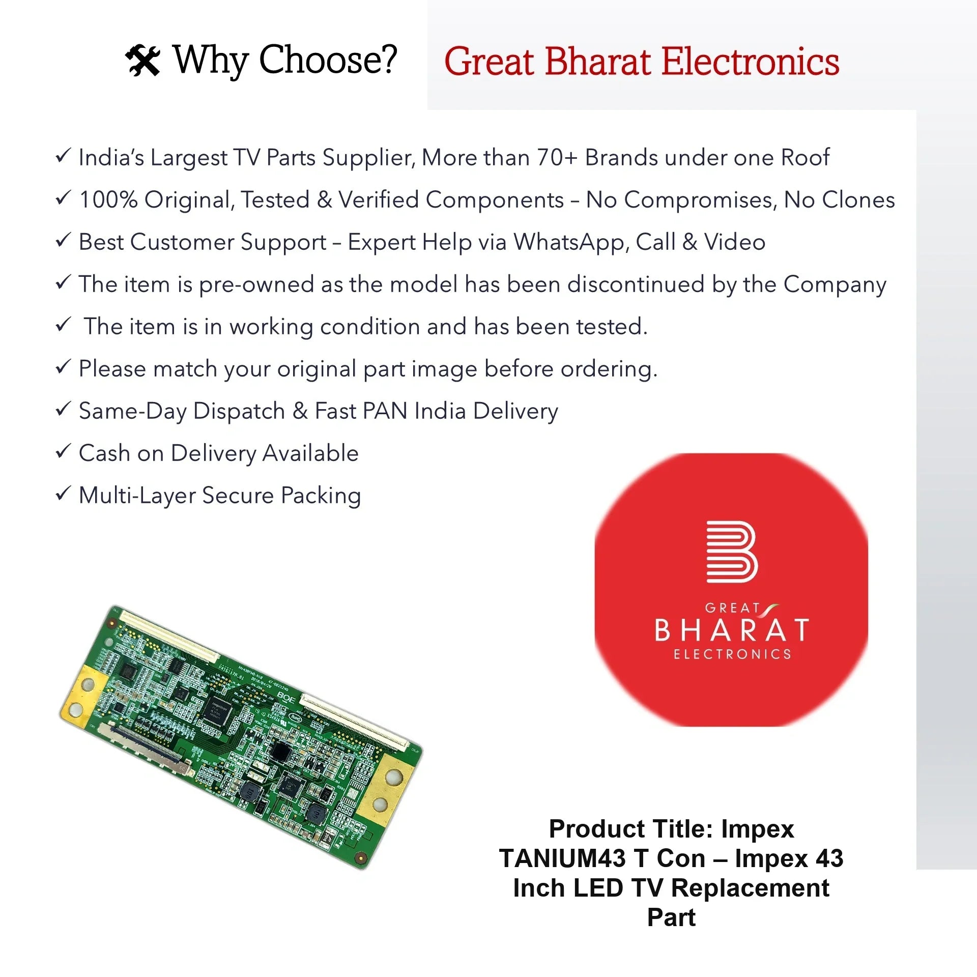 Impex TANIUM43 T-Con Board – Impex 43 Inch LED TV Replacement Part - Great Bharat Electronics