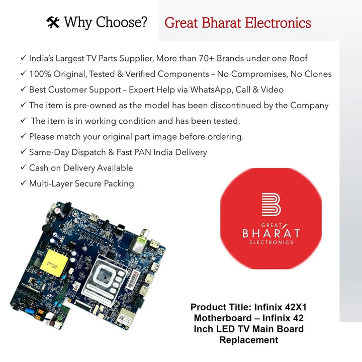 Infinix 42X1 Motherboard – Infinix 42 Inch LED TV Main Board Replacement - Great Bharat Electronics