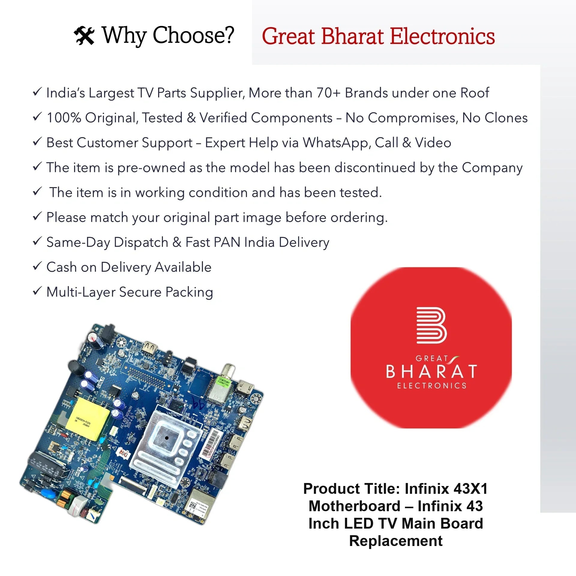 Infinix 43X1 Motherboard – Infinix 43 Inch LED TV Main Board Replacement - Great Bharat Electronics
