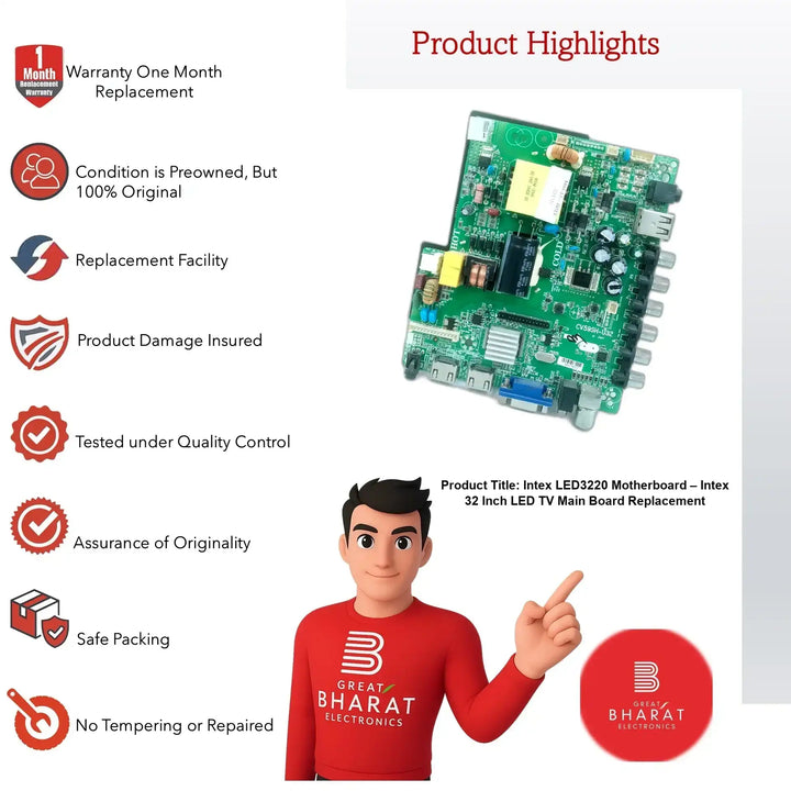 Intex LED3220 Motherboard – Intex 32 Inch LED TV Main Board Replacement - Great Bharat Electronics