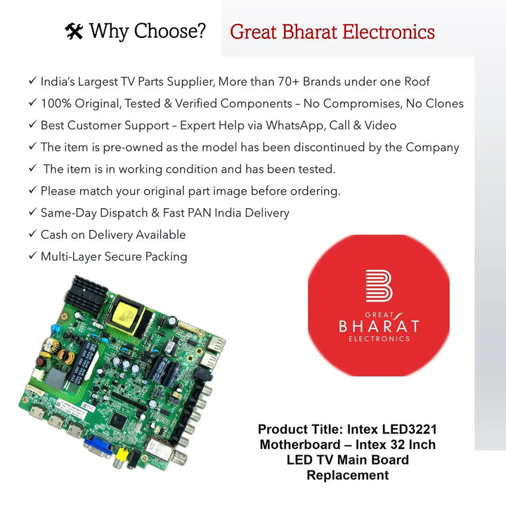 Intex LED3221 Motherboard – Intex 32 Inch LED TV Main Board Replacement - Great Bharat Electronics