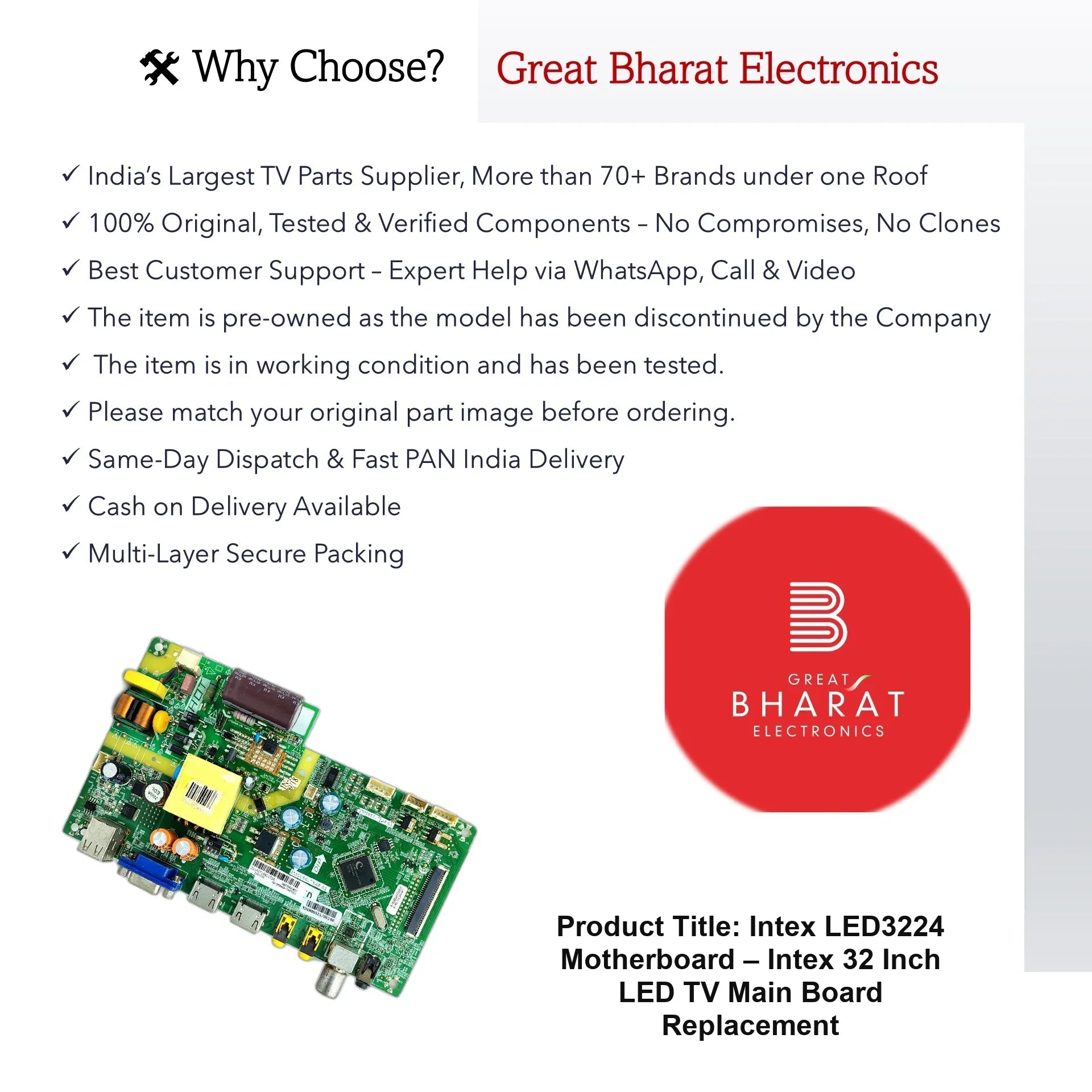 Intex LED3224 Motherboard – Intex 32 Inch LED TV Main Board Replacement - Great Bharat Electronics